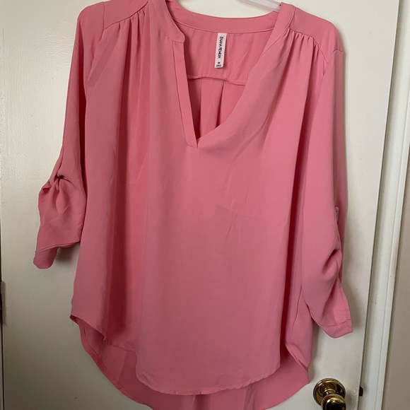 Zenana Outfitters Tops - Zenana Outfitters Pink Cuffed Sleeve Blouse Relaxed Fit